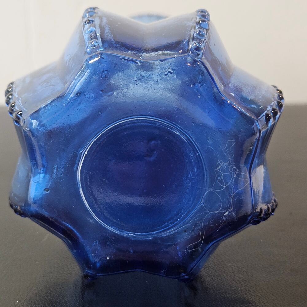 Vintage Indiana Glass Cobalt Blue Beaded Rib Toothpick Holder / Mini Bud Vase